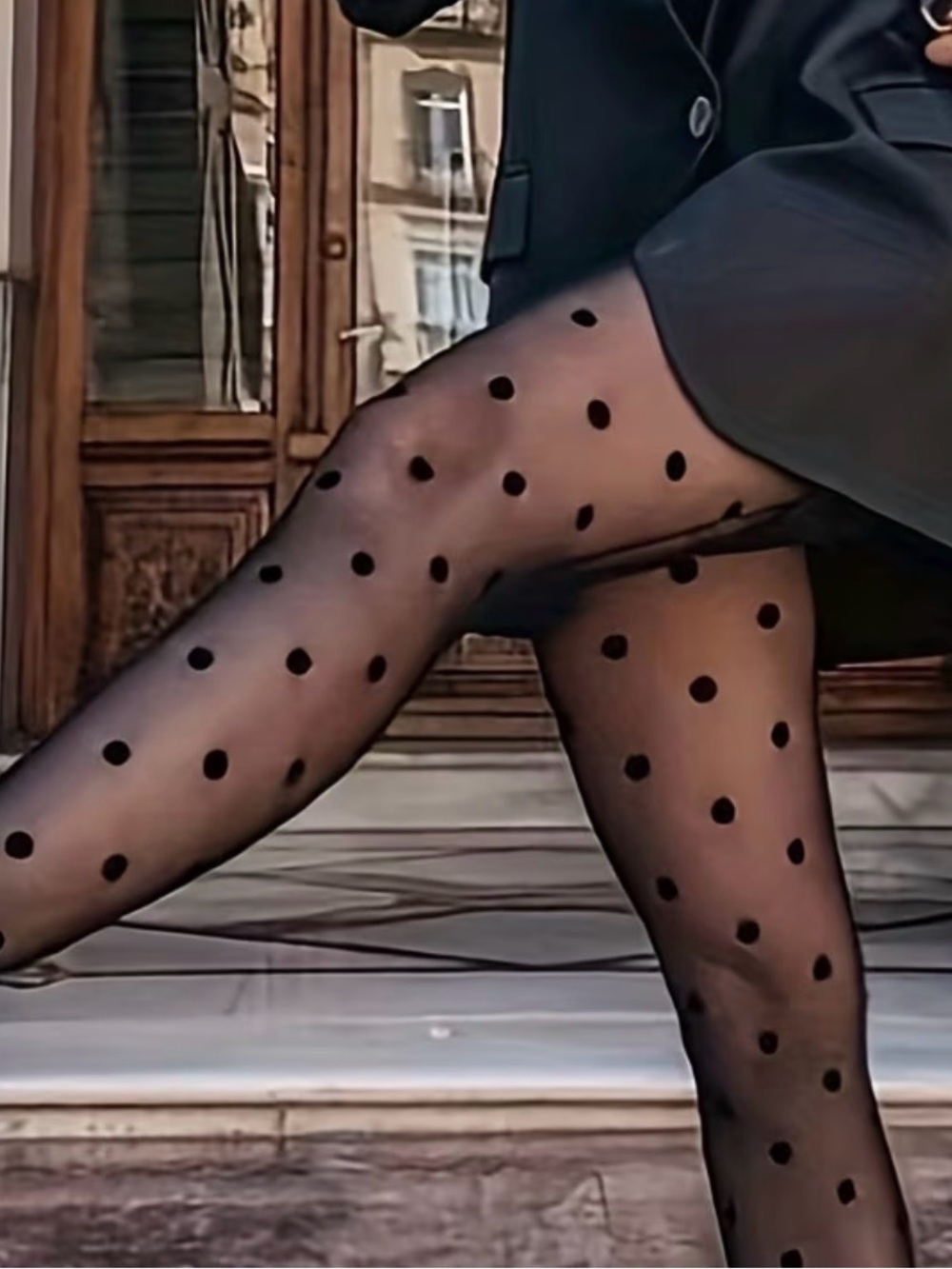 Sheer Black Polka Dot Tights - Elegant Women’s Hosiery